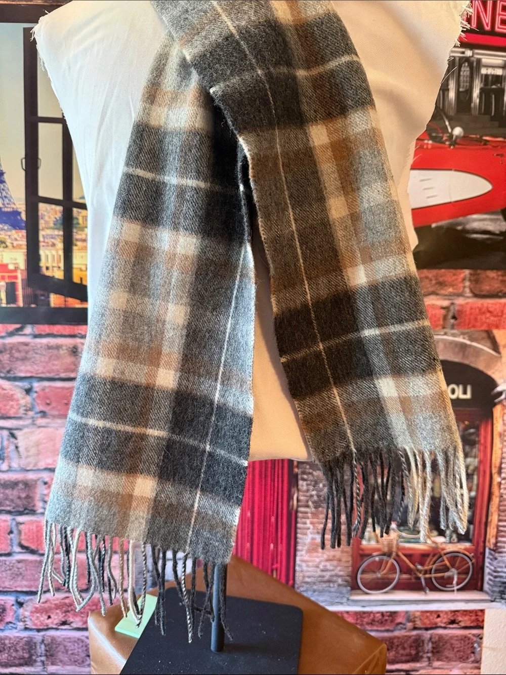 Joseph & Feiss Plaid Scarf in Gray, Cream, and Brown